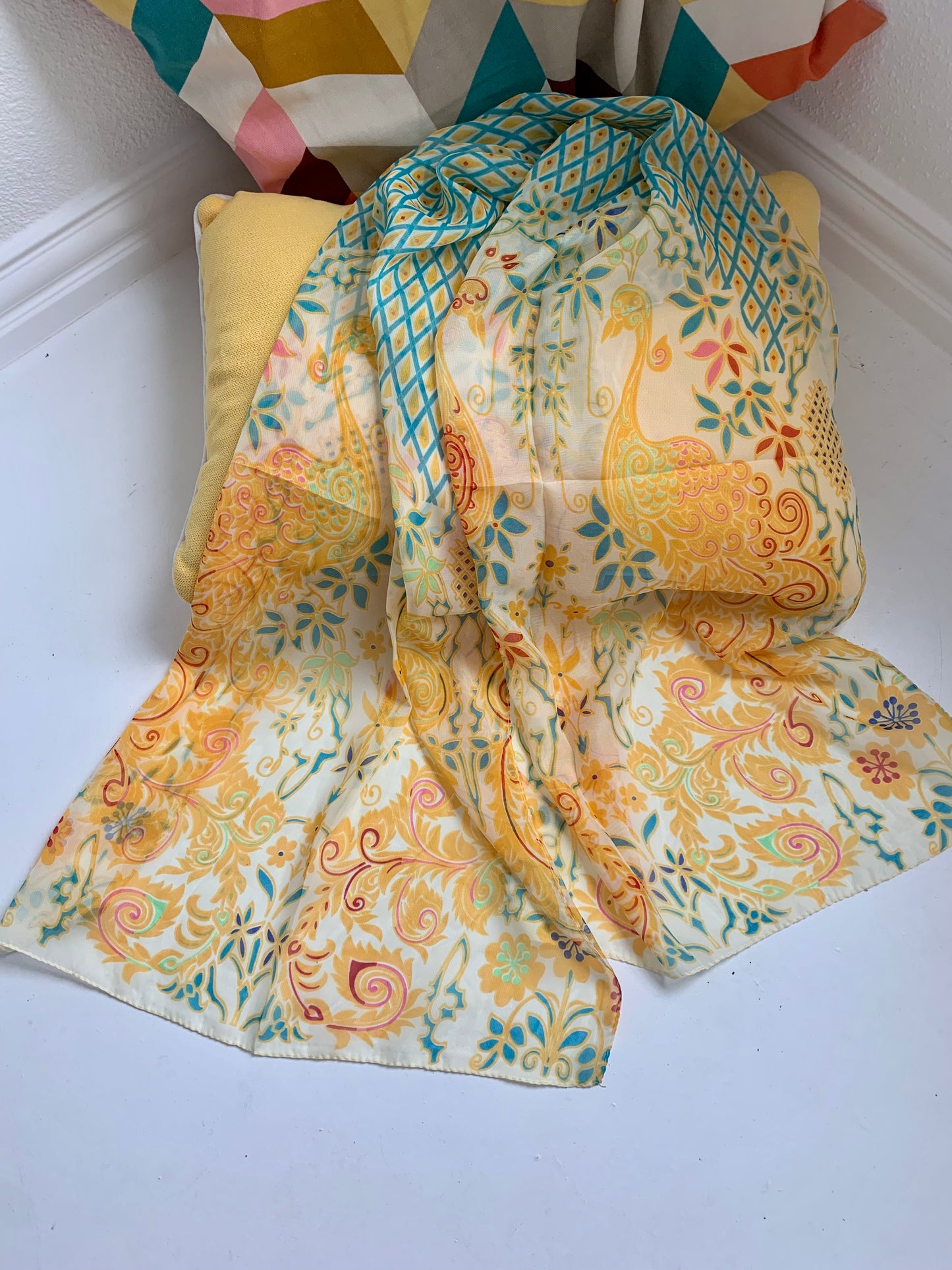 Yellow Peacock lightweight scarf