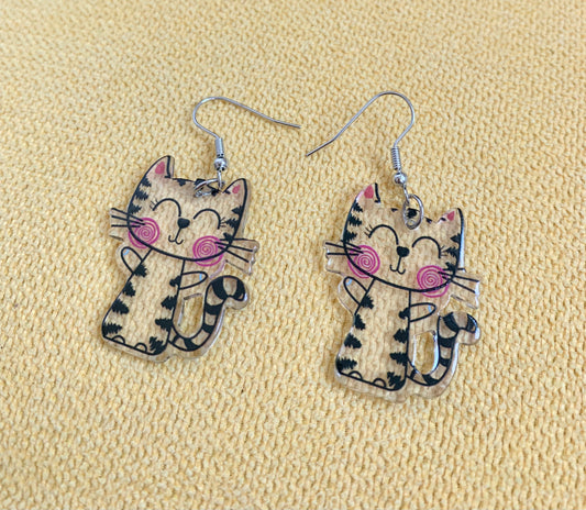 Acrylic black & pink Cat dangling earrings