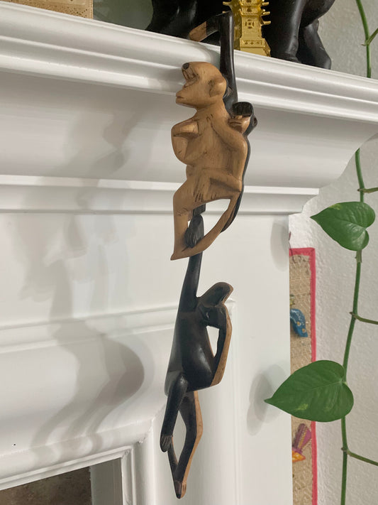 African Ebony wood hand carved Hanging Monkeys