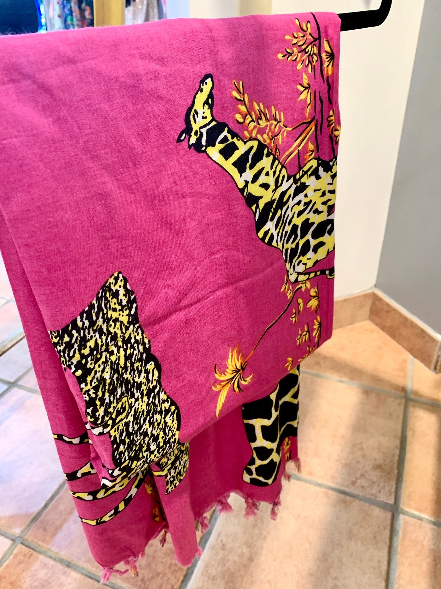 Pink Yellow and Black Giraffe Scarf – African