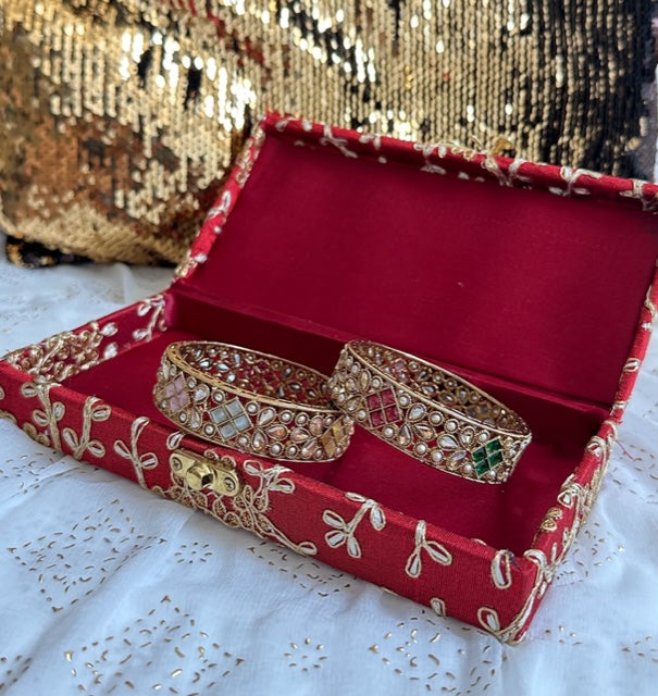 Stone & Pearl studded Gold bangle with a Jewelry box